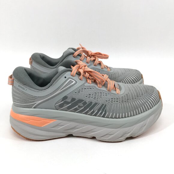 HOKA One One Bondi 7 Running Shoes Women's Size 6D Wide Harbor Mist Gray Comfort - Picture 1 of 12